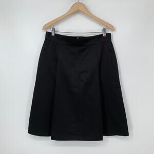 AKRIS 100% Silk Satin Box Pleated Midi A-line Full Knee Length Skirt, Black